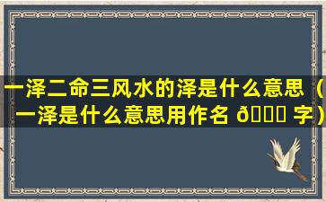 一泽二命三风水的泽是什么意思（一泽是什么意思用作名 🐈 字）